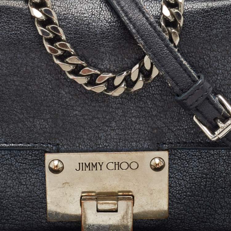 Pre Owned Jimmy Choo Metallic Blue Leather Rebel Crossbody Bag