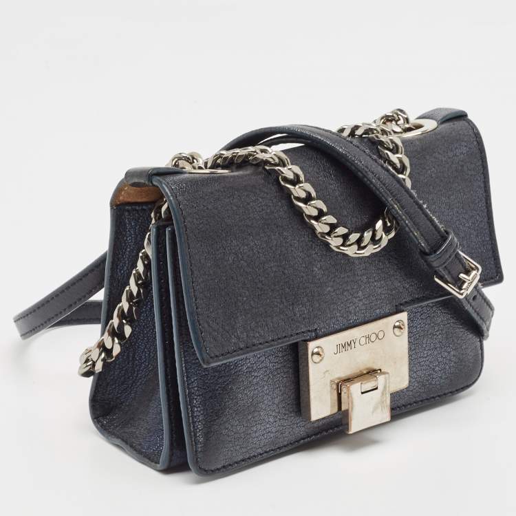 Pre Owned Jimmy Choo Metallic Blue Leather Rebel Crossbody Bag