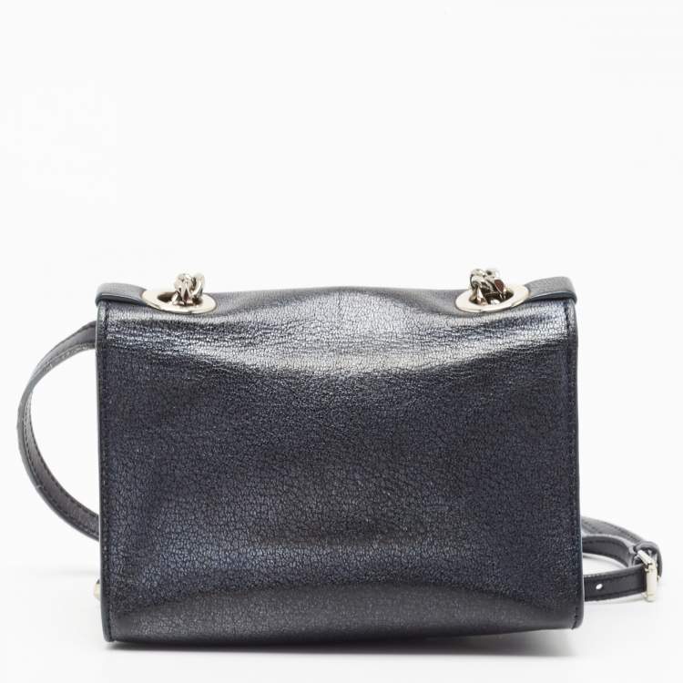 Pre Owned Jimmy Choo Metallic Blue Leather Rebel Crossbody Bag
