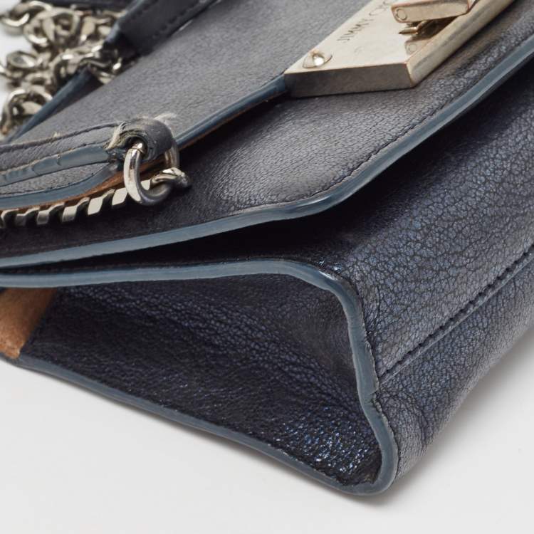 Pre Owned Jimmy Choo Metallic Blue Leather Rebel Crossbody Bag