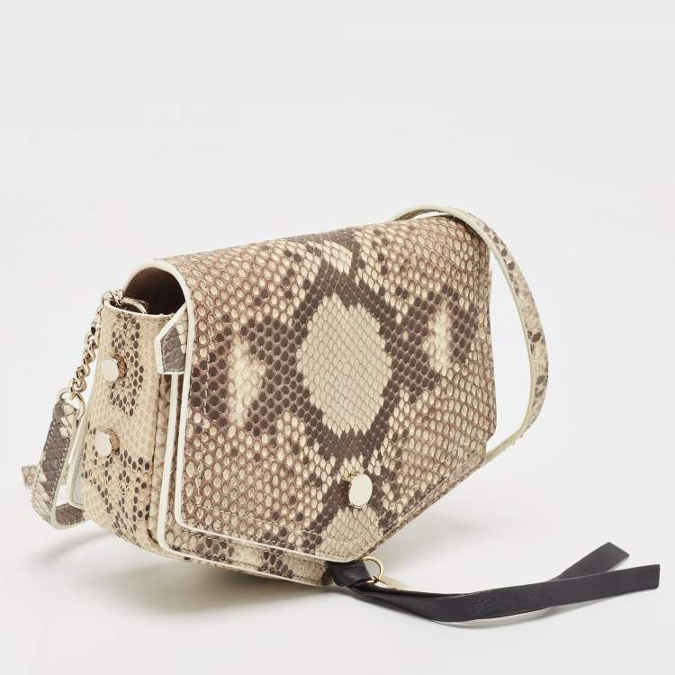 Pre Owned Jimmy Choo Beige/Brown Python Flap Crossbody Bag