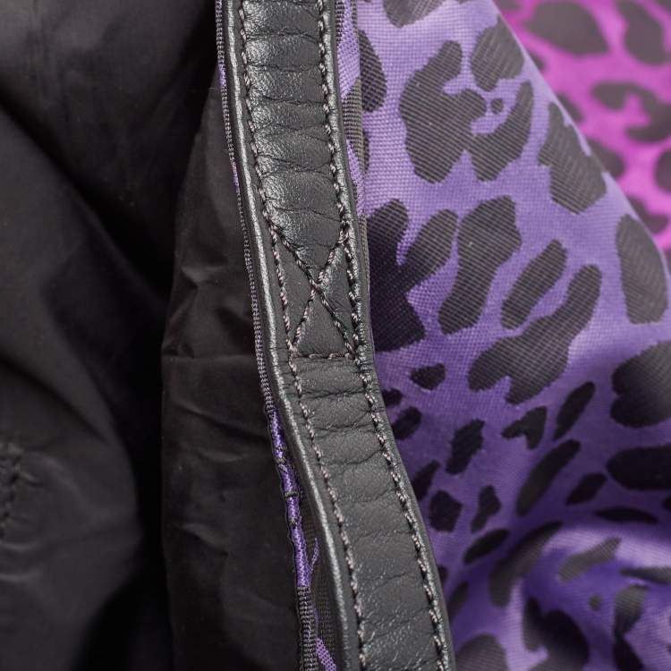 Pre Owned Jimmy Choo Purple/Black Leopard Print Fabric Zip Shopper Tote