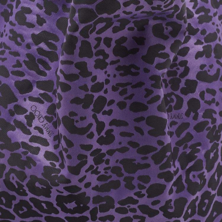 Pre Owned Jimmy Choo Purple/Black Leopard Print Fabric Zip Shopper Tote