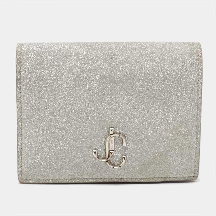 Pre Owned Jimmy Choo Silver Glitter Hanne Wallet