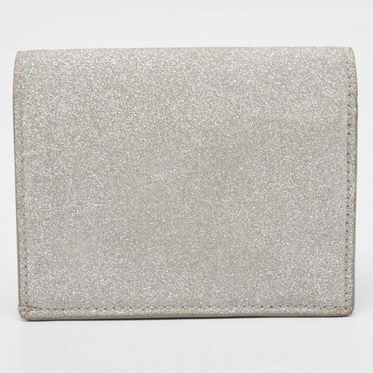 Pre Owned Jimmy Choo Silver Glitter Hanne Wallet