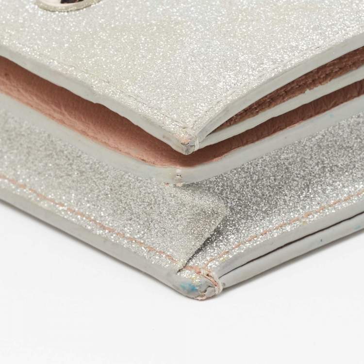 Pre Owned Jimmy Choo Silver Glitter Hanne Wallet