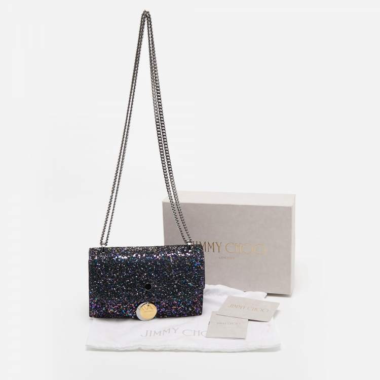 Pre Owned Jimmy Choo Blue/Multicolor Glitter Fabric Finley Shoulder Bag