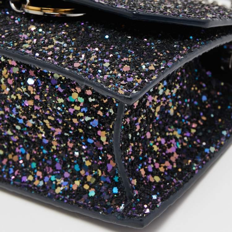 Pre Owned Jimmy Choo Blue/Multicolor Glitter Fabric Finley Shoulder Bag