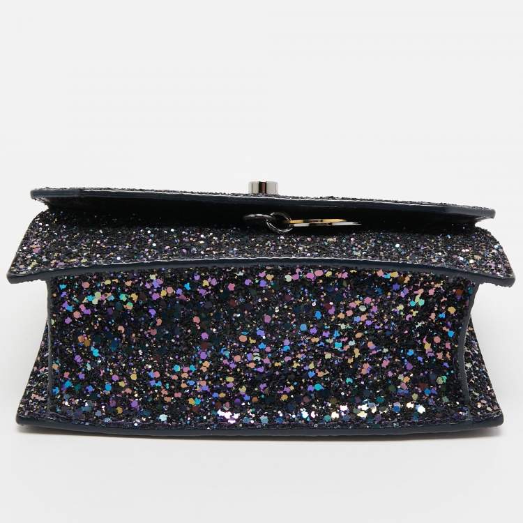 Pre Owned Jimmy Choo Blue/Multicolor Glitter Fabric Finley Shoulder Bag