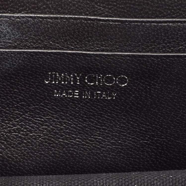 Pre Owned Jimmy Choo Black Leather Crystal Embellished Wallet On Chain