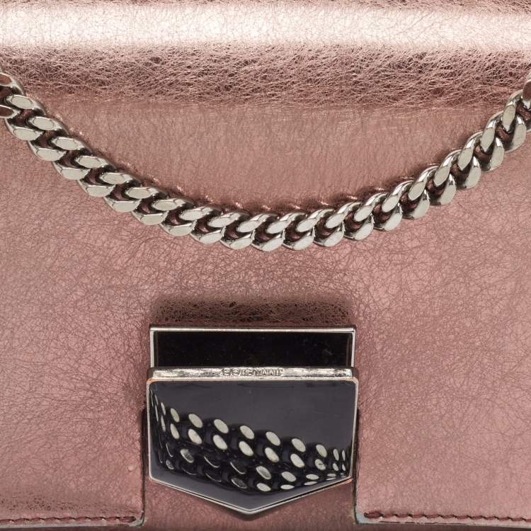 Pre Owned Jimmy Choo Metallic Rose Leather Lockett City Shoulder Bag
