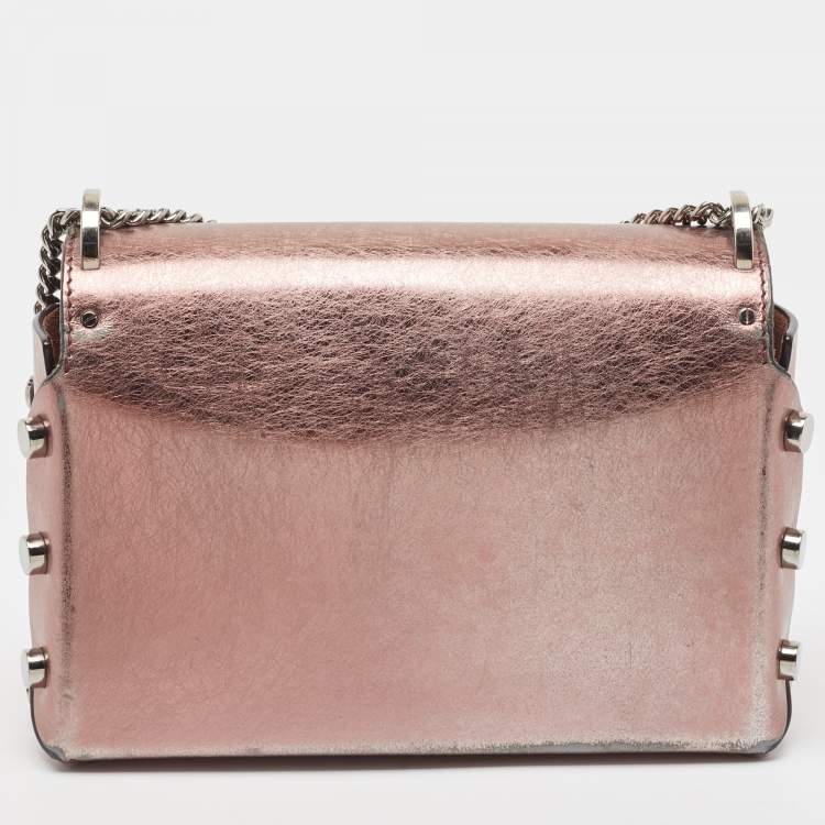 Pre Owned Jimmy Choo Metallic Rose Leather Lockett City Shoulder Bag