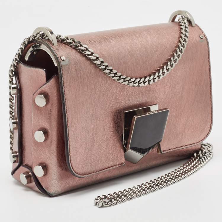 Pre Owned Jimmy Choo Metallic Rose Leather Lockett City Shoulder Bag