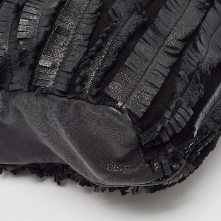Pre Owned Jimmy Choo Black Python Leather and Suede Carolina Fringe Shoulder Bag