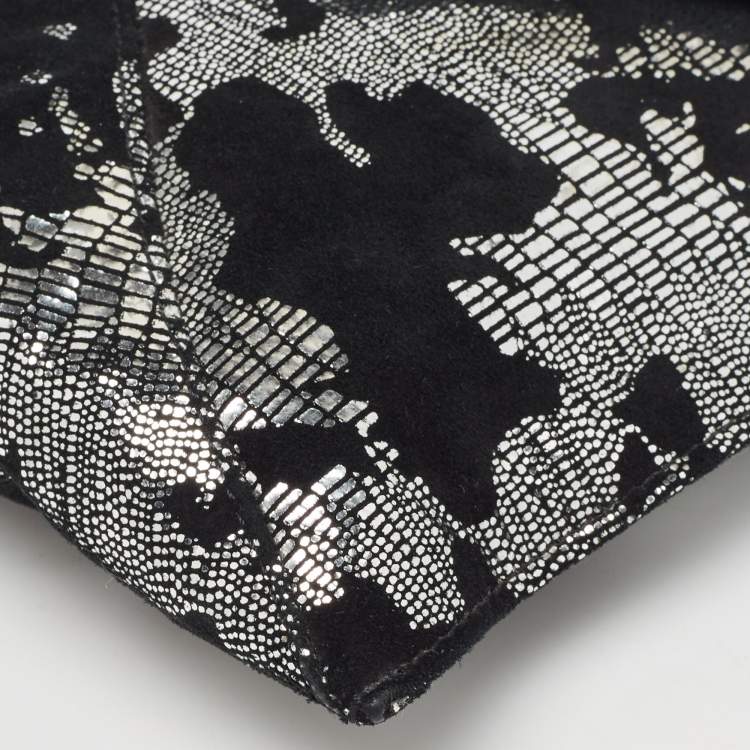Pre Owned Jimmy Choo Black/Silver Suede and Foil Clutch