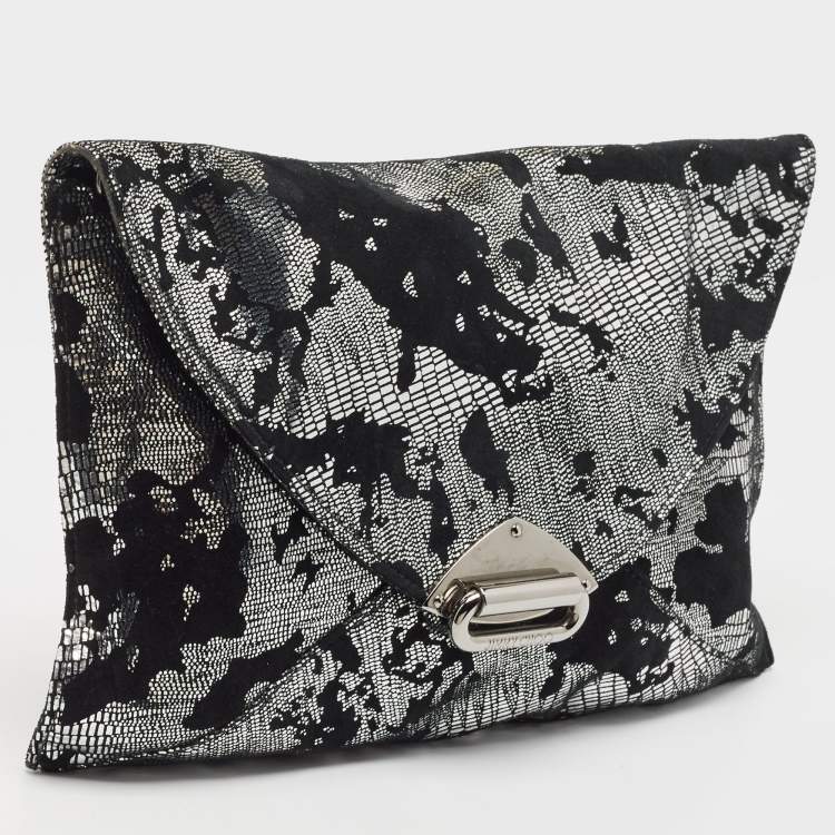 Pre Owned Jimmy Choo Black/Silver Suede and Foil Clutch