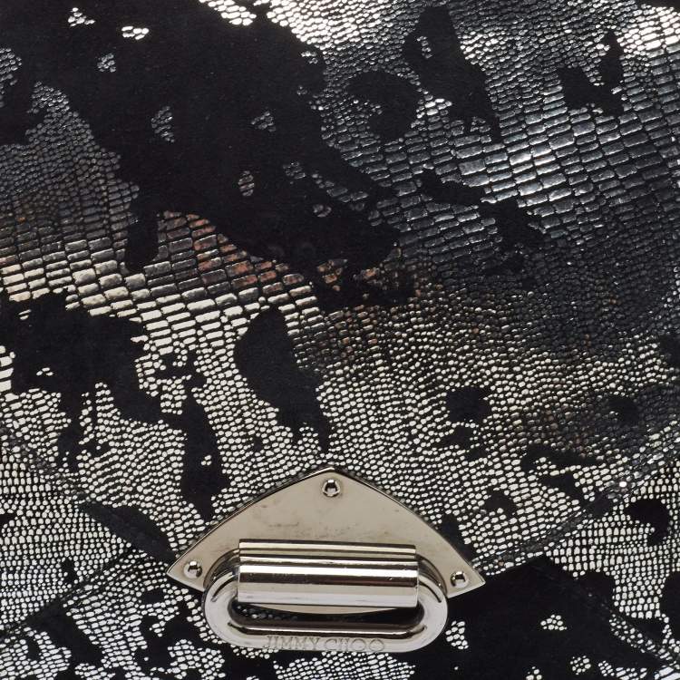 Pre Owned Jimmy Choo Black/Silver Suede and Foil Clutch