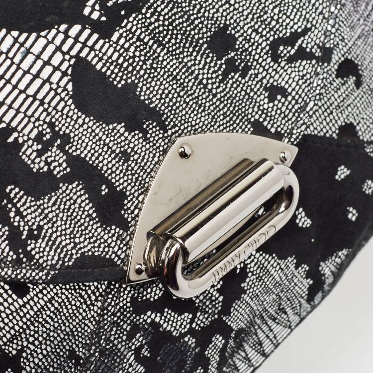 Pre Owned Jimmy Choo Black/Silver Suede and Foil Clutch