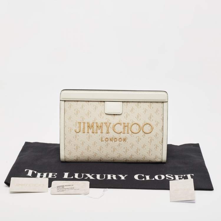 مملوكة مسبقًا Jimmy Choo Beige Jacquard Canvas and Leather Varenne Clutch