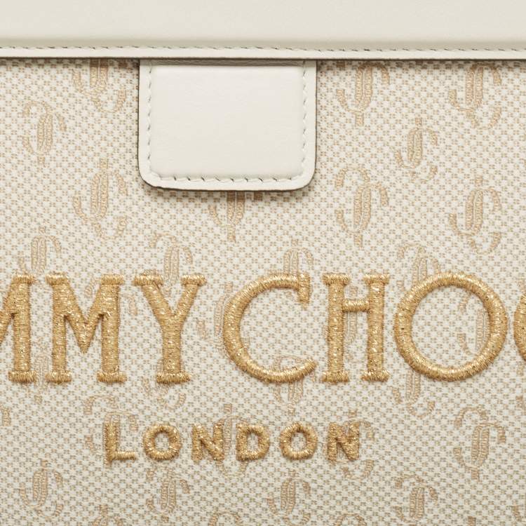 مملوكة مسبقًا Jimmy Choo Beige Jacquard Canvas and Leather Varenne Clutch