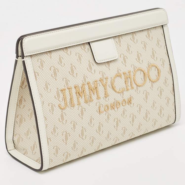 مملوكة مسبقًا Jimmy Choo Beige Jacquard Canvas and Leather Varenne Clutch
