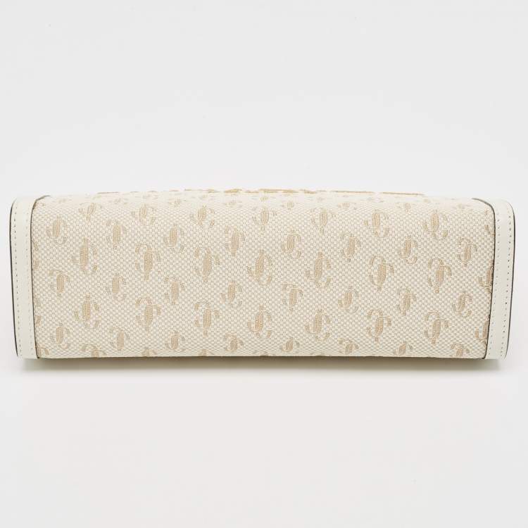 مملوكة مسبقًا Jimmy Choo Beige Jacquard Canvas and Leather Varenne Clutch