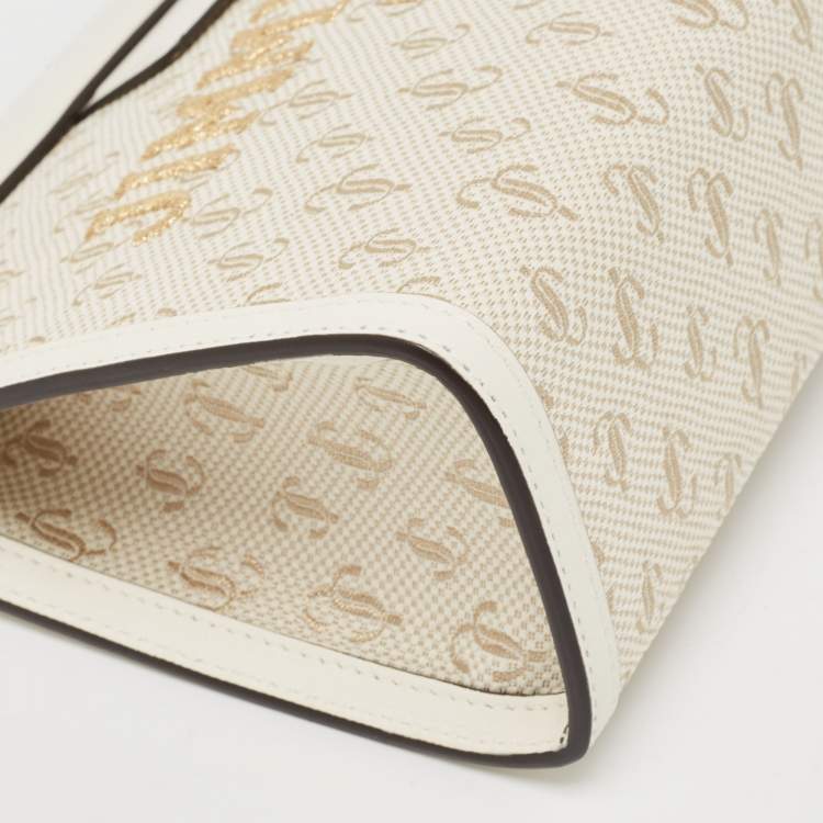 مملوكة مسبقًا Jimmy Choo Beige Jacquard Canvas and Leather Varenne Clutch