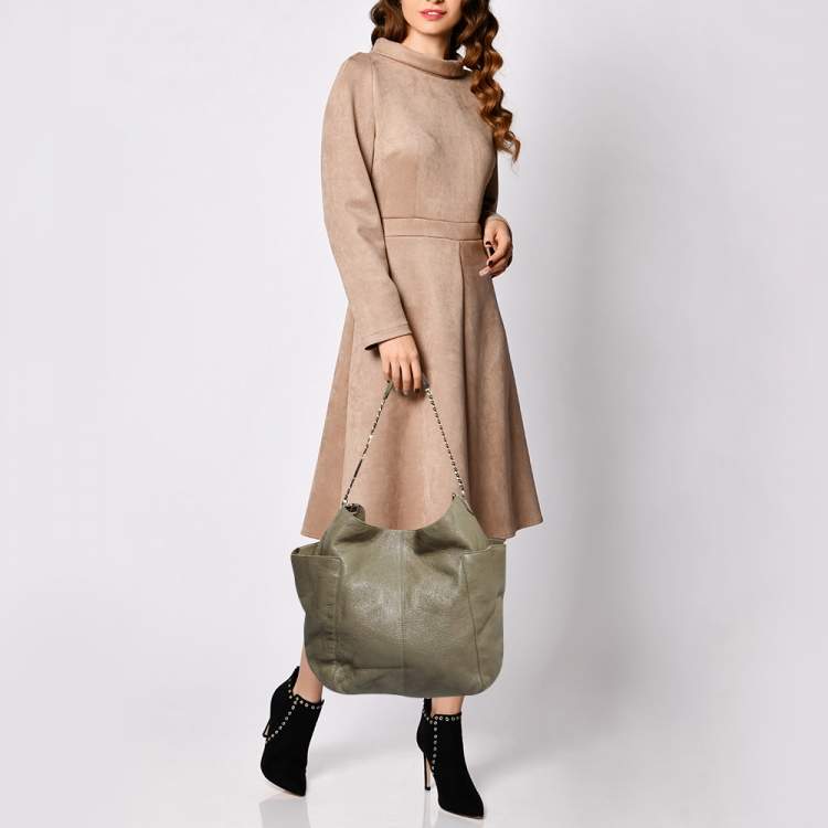 Pre Owned Jimmy Choo Grey Leather Anna Hobo 