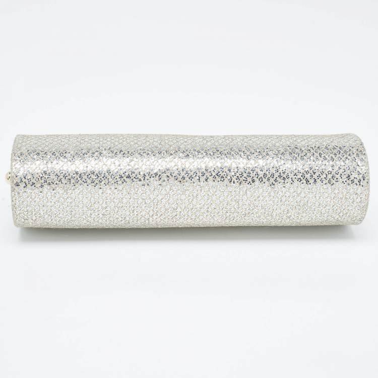 Pre Owned Jimmy Choo Gold Glitter Lurex Fabric Twill Tube Clutch