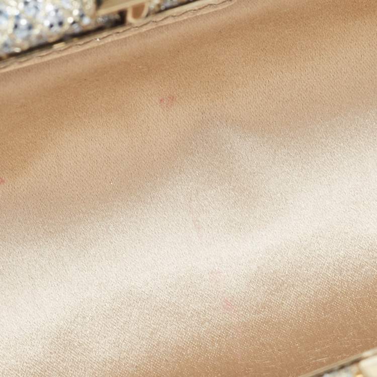 Pre Owned Jimmy Choo Gold Glitter Lurex Fabric Twill Tube Clutch