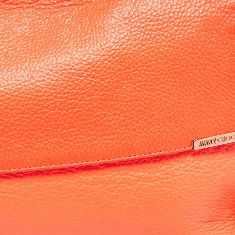 Pre Owned Jimmy Choo Neon Orange Leather Flap Shoulder Bag