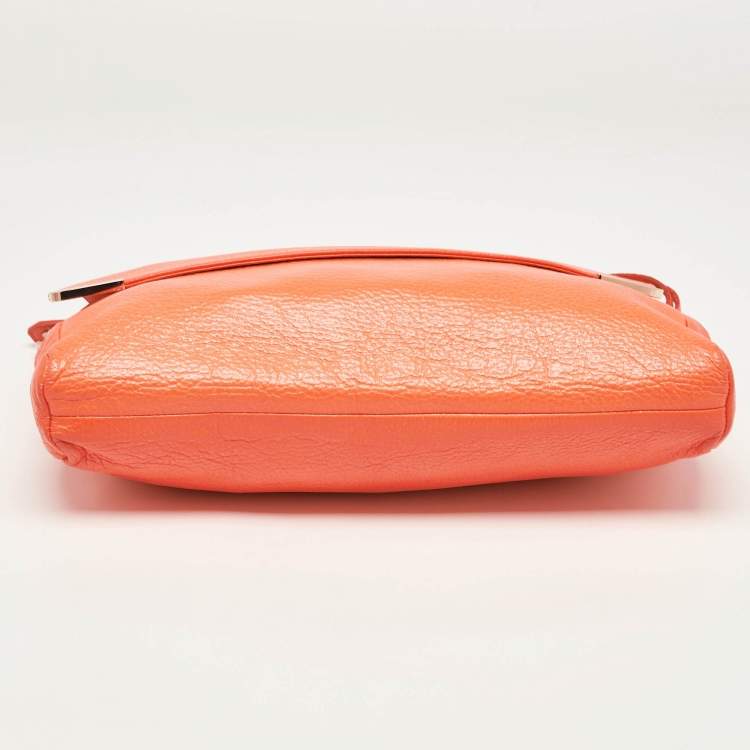 Pre Owned Jimmy Choo Neon Orange Leather Flap Shoulder Bag