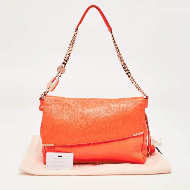 Pre Owned Jimmy Choo Neon Orange Leather Flap Shoulder Bag
