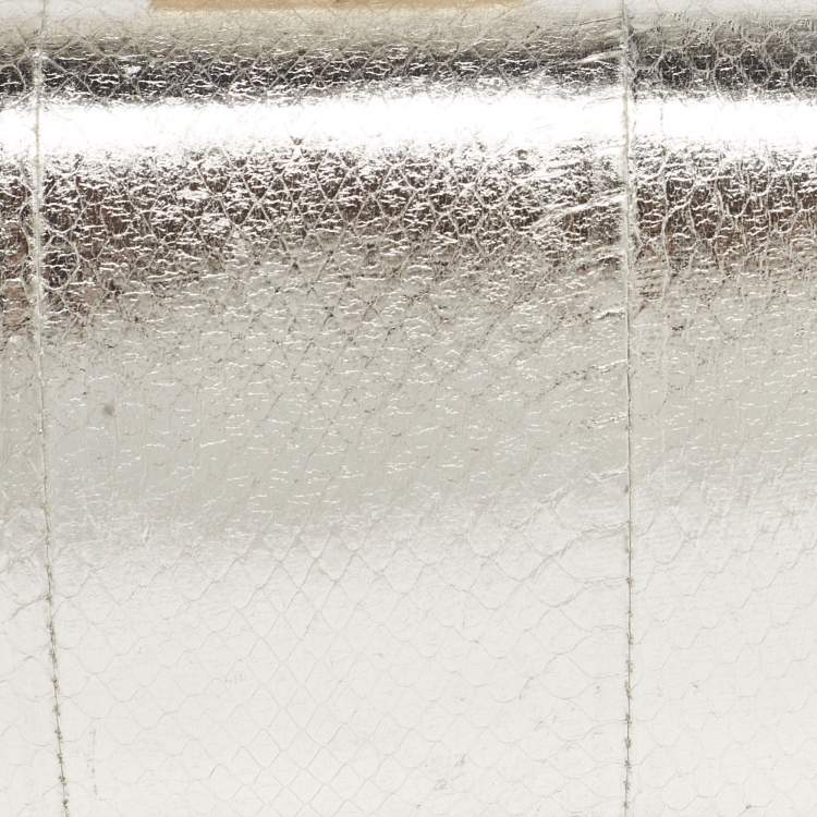 Pre Owned Jimmy Choo Silver Watersnake Leather Twill Tube Clutch