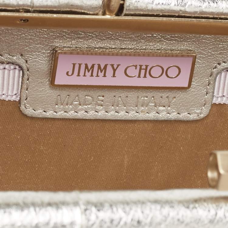 Pre Owned Jimmy Choo Silver Watersnake Leather Twill Tube Clutch