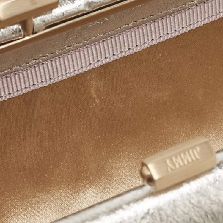 Pre Owned Jimmy Choo Silver Watersnake Leather Twill Tube Clutch
