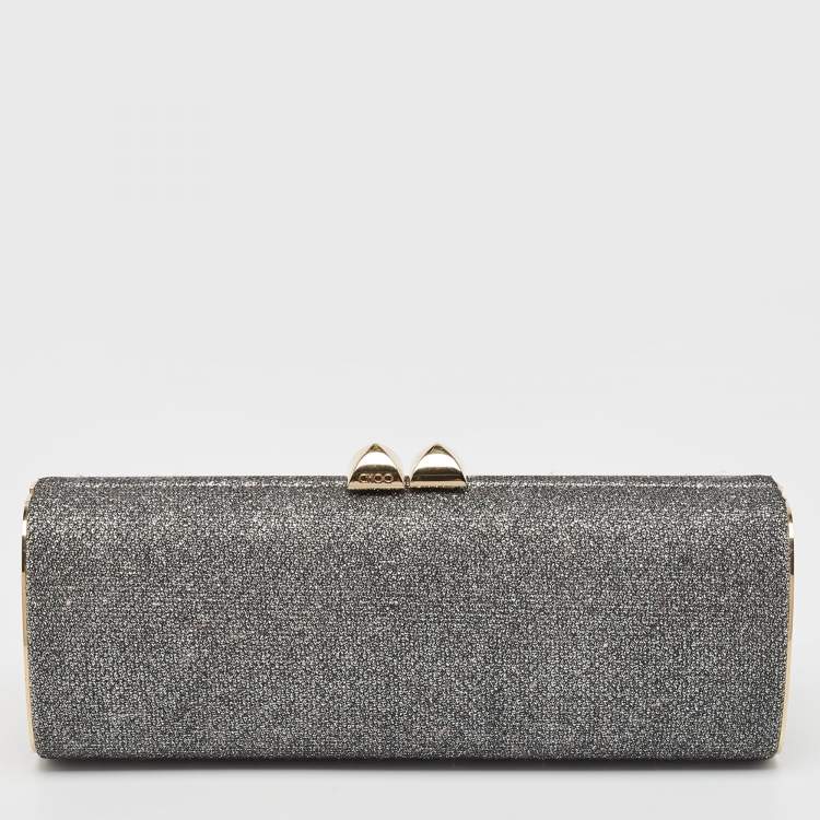 Pre Owned Jimmy Choo Silver Glitter Lurex Fabric Twill Tube Clutch