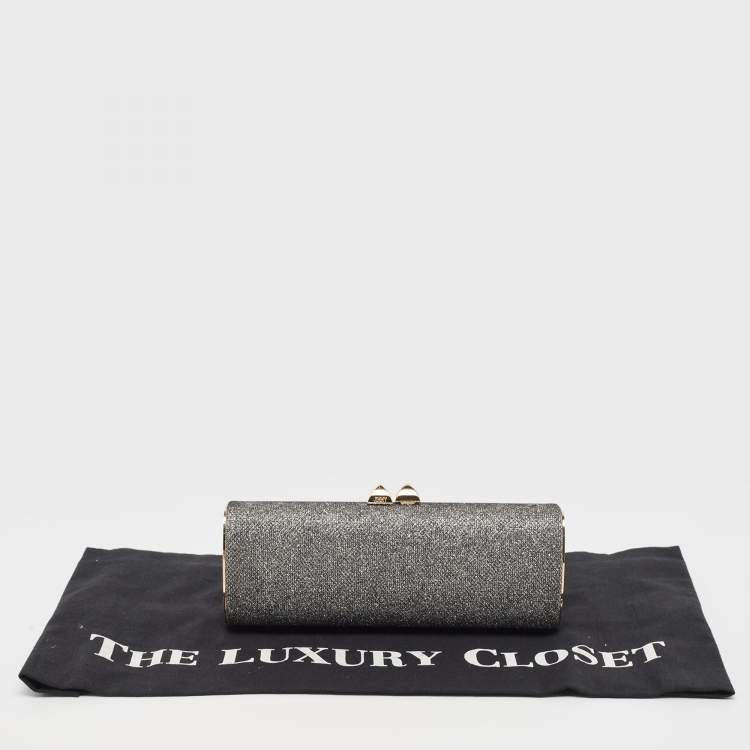 Pre Owned Jimmy Choo Silver Glitter Lurex Fabric Twill Tube Clutch
