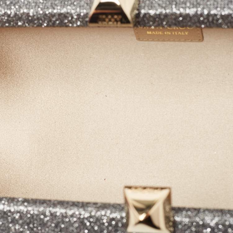 Pre Owned Jimmy Choo Silver Glitter Lurex Fabric Twill Tube Clutch