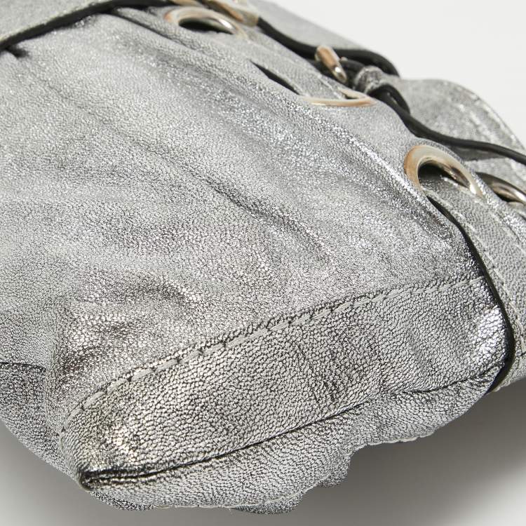 Pre Owned Jimmy Choo Silver Leather Riki Chain Shoulder Bag