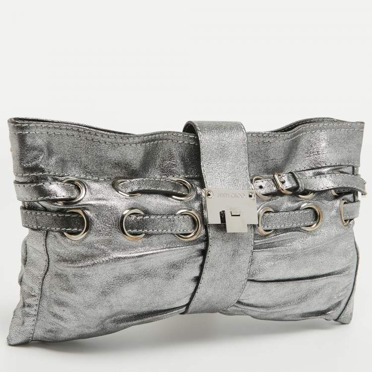 Pre Owned Jimmy Choo Silver Leather Riki Chain Shoulder Bag