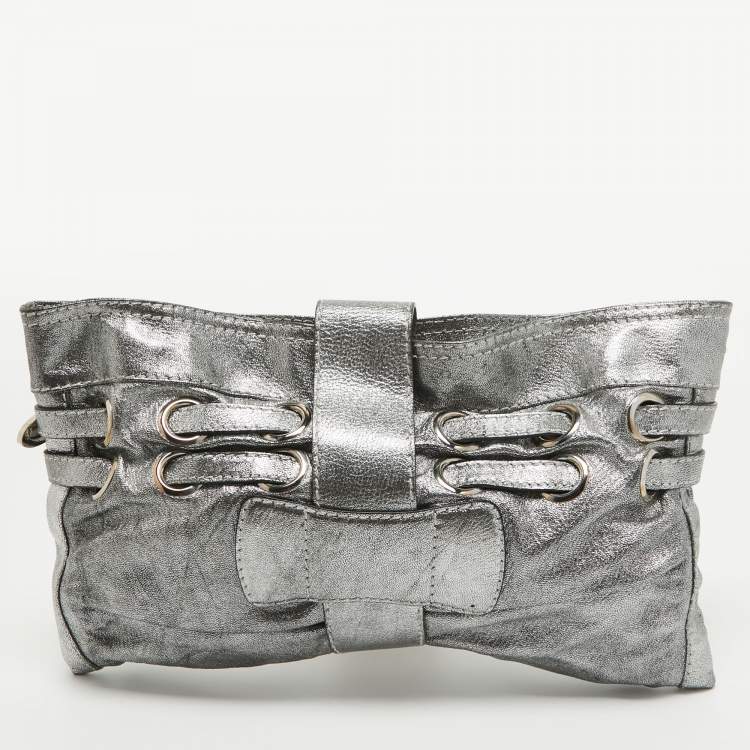 Pre Owned Jimmy Choo Silver Leather Riki Chain Shoulder Bag