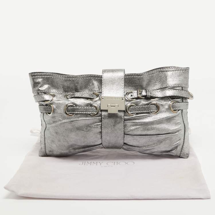 Pre Owned Jimmy Choo Silver Leather Riki Chain Shoulder Bag