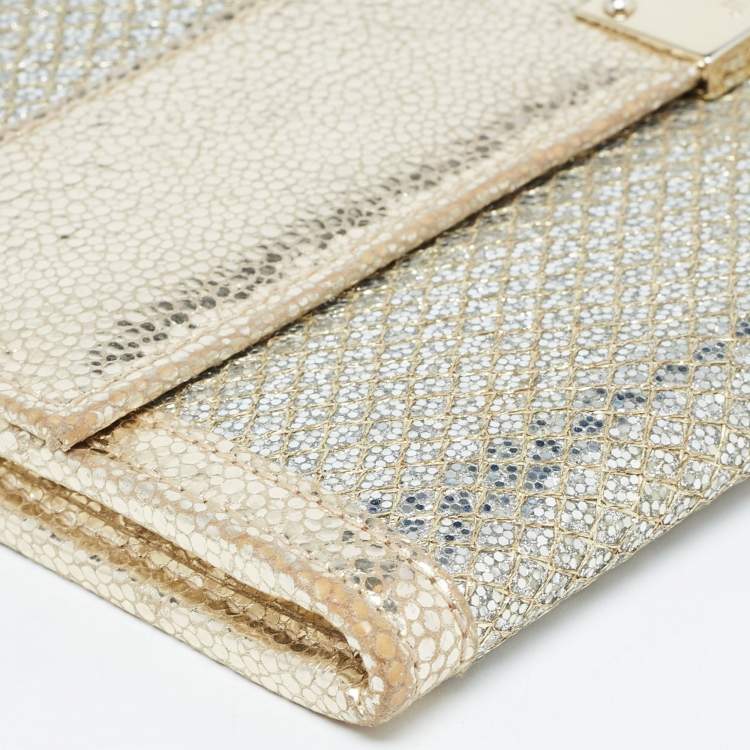 Pre Owned Jimmy Choo Gold Glitter and Leather Reese Continental Clutch