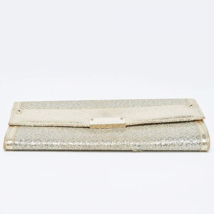 Pre Owned Jimmy Choo Gold Glitter and Leather Reese Continental Clutch