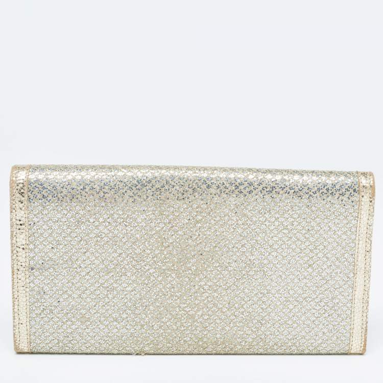 Pre Owned Jimmy Choo Gold Glitter and Leather Reese Continental Clutch