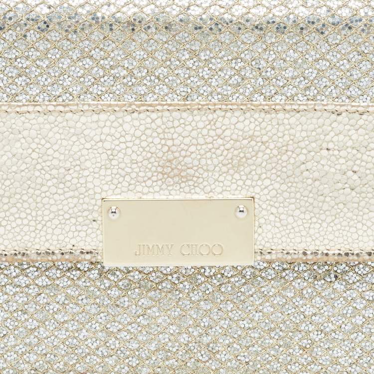 Pre Owned Jimmy Choo Gold Glitter and Leather Reese Continental Clutch
