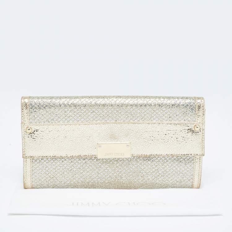 Pre Owned Jimmy Choo Gold Glitter and Leather Reese Continental Clutch