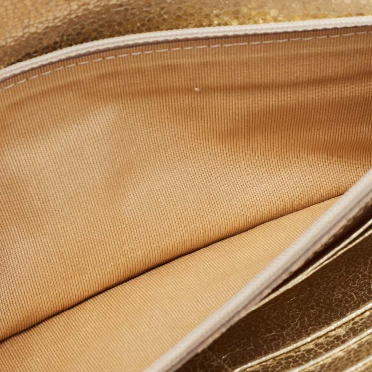 Pre Owned Jimmy Choo Gold Glitter and Leather Reese Continental Clutch
