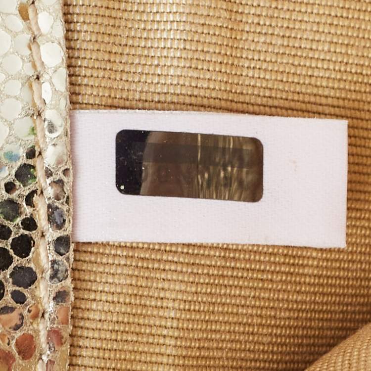 Pre Owned Jimmy Choo Gold Glitter and Leather Reese Continental Clutch